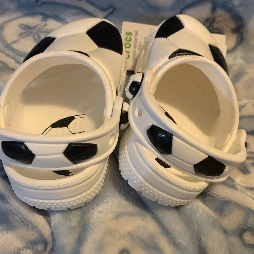 CROCS Kids Soccer Ball Slippers - Black and White